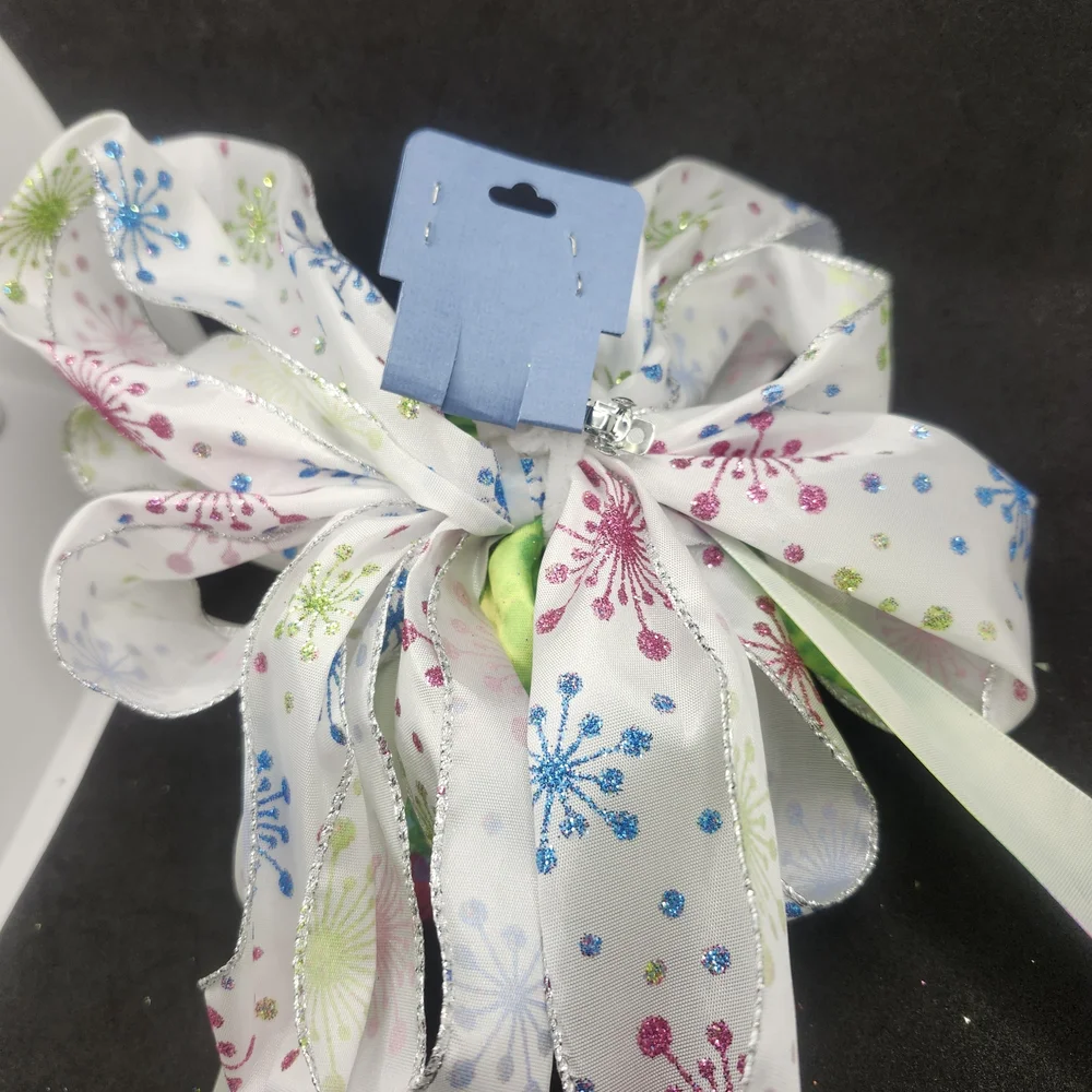 Hand Crafted Hair Bow Clip Colorful Ribbon Bow with Firework Pattern